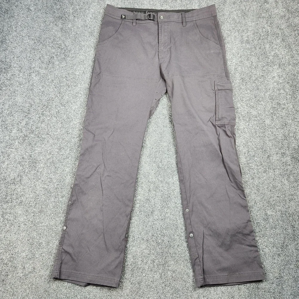 Prana Stretch Zion Pants Mens 35‎ Gray Hiking Outdoor Cargo Nylon Snap Hem Trail